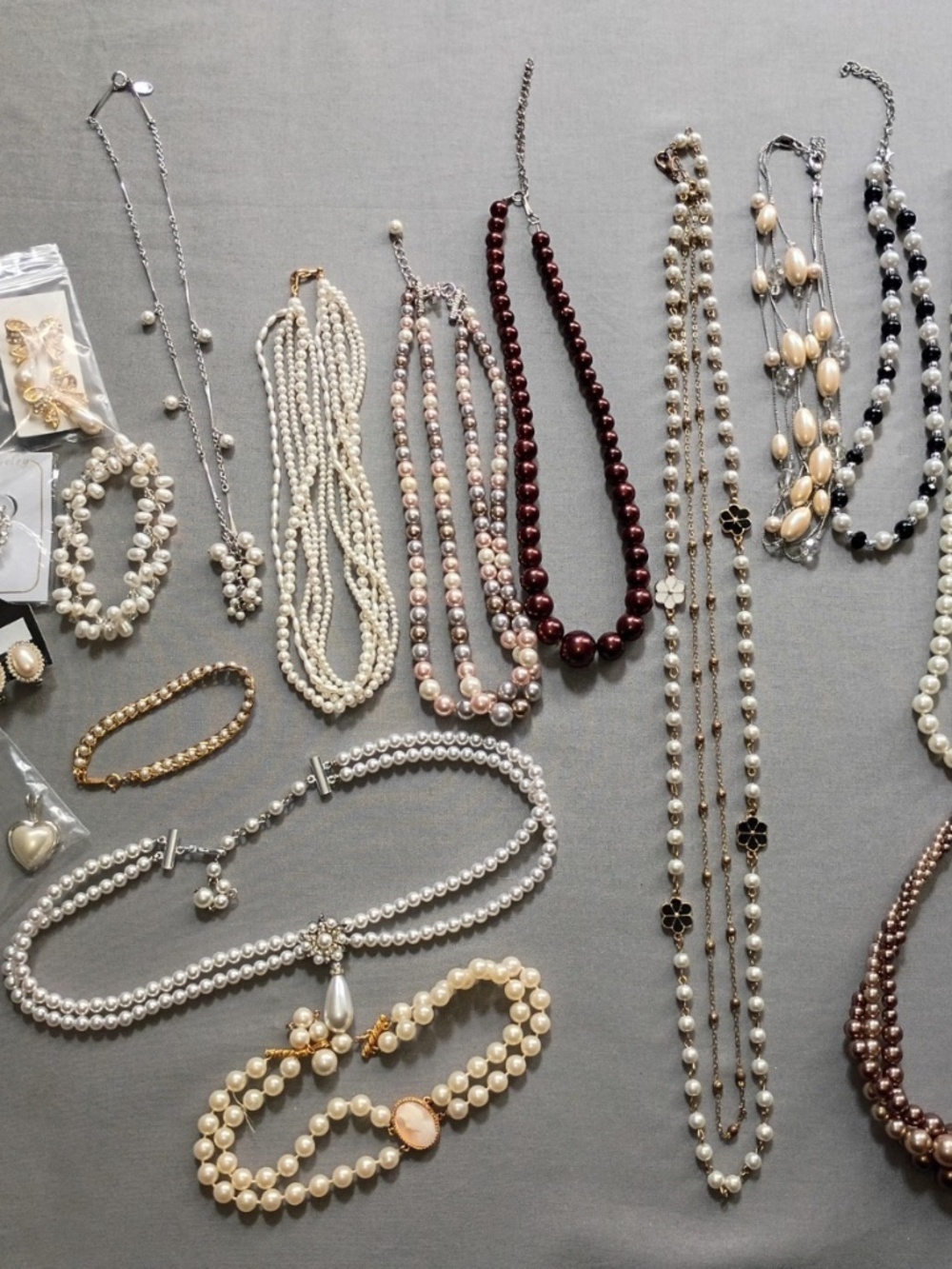 Vintage Mixed Lot Faux Pearl Necklaces Bracelets Earrings